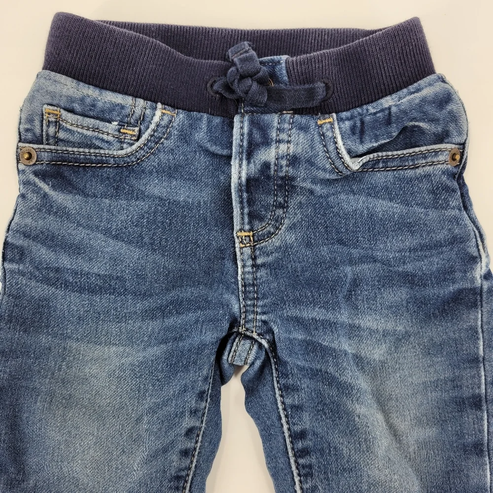 Gap Denim Jeans My 1st Easy Slim Stretch Elastic Waistband Distressed Sz 6-12mo